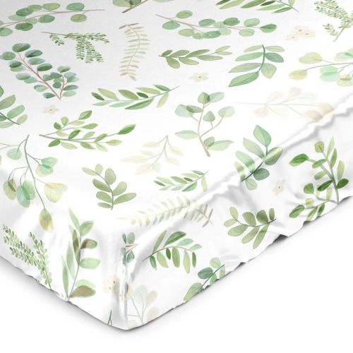 Sweet Jojo Designs Satin Fitted Crib Sheet Botanical Sage Green White