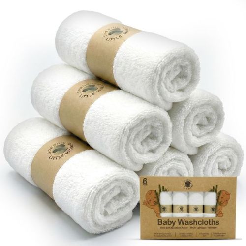 Organic Baby Washcloths, 10x10" Ultra Soft Absorbent Face Wash Cloths for Babies, Baby Wash Cloth, Newborn Bath Towels, Holiday Baby Gifts 6 Pack