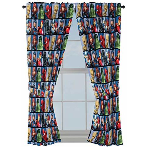 Jay Franco Marvel Avengers Team 63" inch Drapes 4 Piece Set - Beautiful Room Décor & Easy Set up - Window Curtains Include 2 Panels & 2 Tiebacks (Official Marvel Product)