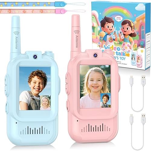 Video Walkie Talkie for Kids - 2 Pack Rechargeable Kids Walkie Talkies Long Range Radios, Video Intercom & Voice Effects, Christmas Birthday Gifts, Toys for Age 3-12 Boys Girls, Indoor Outdoor Travel