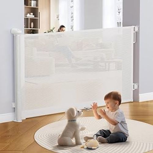Uamector Retractable Baby Gates, Mesh Dog Gate or Baby Gate for Stair Doorways, Extends to 72" Wide 34" Tall Child Pet Retractable Gate for Indoor Outdoor