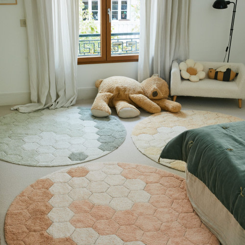 Lorena Canals Washable Rug Round Honeycomb - Blue Sage, 4' 7"