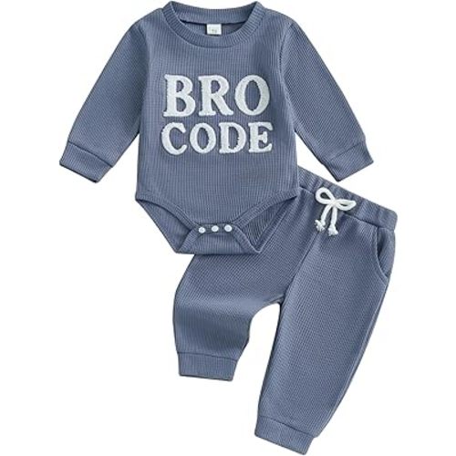 MERSARIPHY Newborn Baby Boy Fall Winter Clothes Mama's Boy Little Dude Outfit Embroidery Waffle Knit Romper Pants Sets