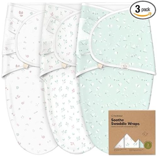 3-Pack Organic Baby Swaddle Sleep Sacks - Swaddles for Newborns, Infant 0-3 Months, Baby Girls, Boys, Soft & Snug Newborn Sleep Sack, Nursery Swaddling Blankets (Garden, OS)