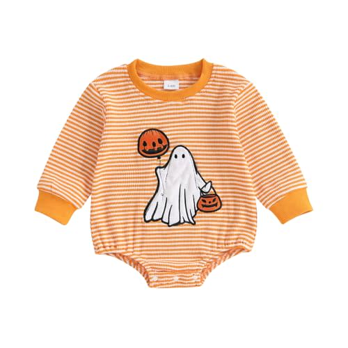 LAGKIYOJ Halloween Baby Boy Girl Clothes Striped Sweatshirt Romper Jumpsuit Pumpkin Baby Clothes Newborn Halloween Outfit
