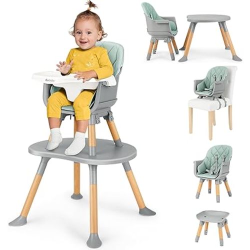 Ezebaby Convertible Baby High Chair with Table & Seat, 8-in-1 Adjustable Toddler Feeding Chair, Multi-Stage Infant to Kid Dining Booster Seat with Safety Harness, Easy to Clean & Sturdy Design(Green)