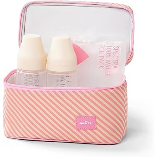 Spectra - Cooler Bag Storage Kit for Breast Milk - Pink (Ice Pack and 2 Wide Neck Bottles)