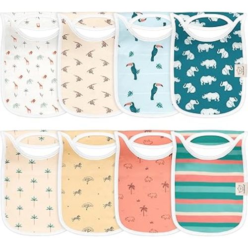 8-Pack Baby Bibs for Boys, Girls - Pullover Bibs for Drooling Teething Baby Girl & Boy Toddler, Newborn, Soft & Absorbent, Cute Colors, Large Torso Coverage Keep Infant Clean & Dry (Wildscape)