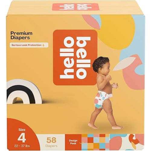 Hello Bello Premium Diapers Size 4, Honeysuckle Designs, 58ct Club Box, Hypoallergenic and Extra Absorbent