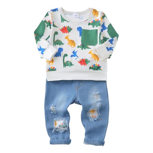 KIMI BEAR Toddler Baby Boy Clothes Fall Winter Outfits Long Sleeve Letter Printed Sweatshirt Pullover Tops + Jean Pants Set