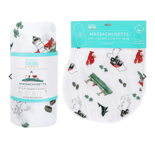 MA Baby Muslin Swaddle Blanket & Burp Cloth/Bib Combo – Little Hometown