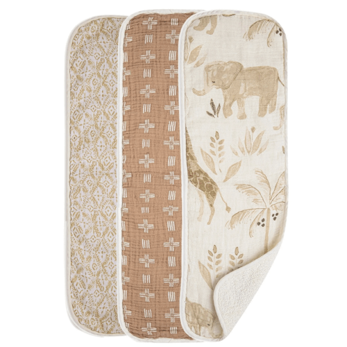Kendi 3-pc. Newborn Cotton Burp Cloth Set (Safari Animal)