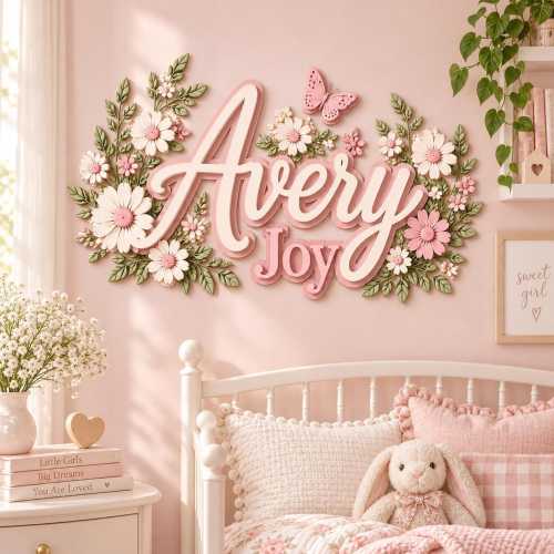 Personalized Floral Nursery Name Sign, Custom Baby Name Wall Decor, Pink 3D Wooden Sign, Baby Girl Room Decor, Baby Shower Gift
