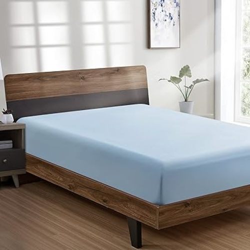 FreshCulture Twin Fitted Sheet - Hotel Quality - Ultra Soft & Breathable - Brushed Microfiber - Deep Pocket - Cooling Fitted Sheet for Twin Size Bed (Light Blue)