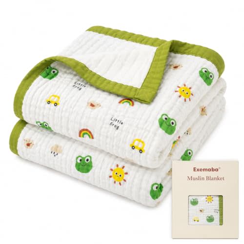Muslin Baby Blanket, 6-Layer Cotton Infant Crib Quilt(Frog) | Oversize 42"x43" Newborn Swaddle Receiving Blanket, Toddler Stroller Nursery blanket for Boys Girls, Kids Bath Towel