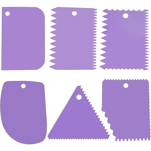 6pcs Cake Scraper Decorating Comb and Icing Smoother Reusable Bread Cream Pizza Cutter-Purple