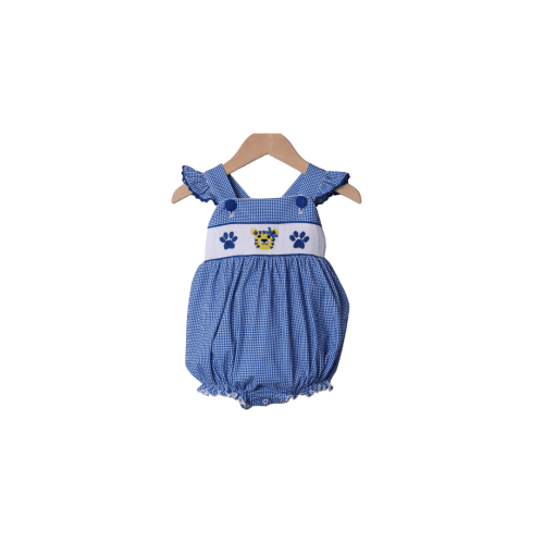 Smocked Blue Wildcat Ruffle Bubble