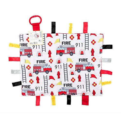 Baby Sensory, Security & Teething Closed Ribbon Tag Lovey Blanket with Minky Dot Fabric: 14”X18” (Firefighter)