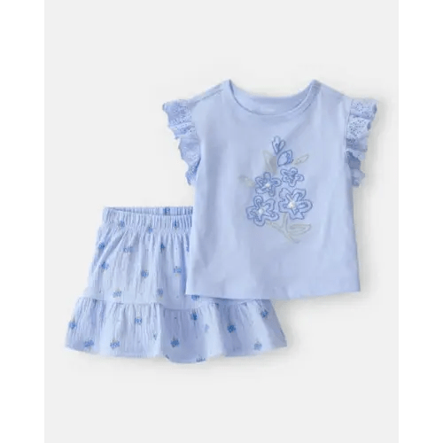 Baby Girl 2-Piece Floral Top & Skort Set - Blue | Carter's