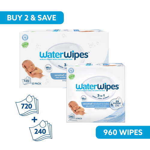 WaterWipes Sensitive Baby Wipes Virtual Bundle, 99.9% Water, Unscented & Hypoallergenic, 960 Wipes
