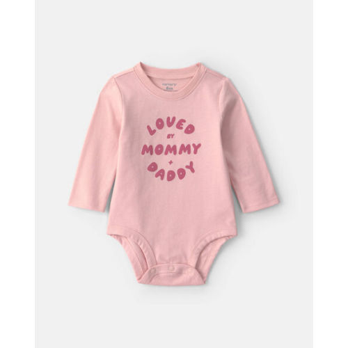 Baby Girl 'Loved By Mommy & Daddy' Long-Sleeve Graphic Bodysuit - Pink | Carter's
