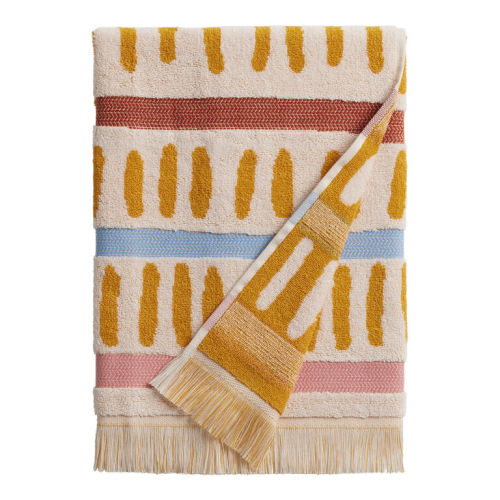 Gia White and Terracotta Diamond Terry Bath Towel
