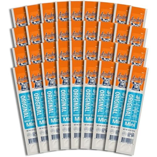 Archer Jerky Mini Beef Jerky Sticks - Grass Fed Beef Sticks Individually Wrapped, Bulk Pack, Protein Meat Snack Packs, Gluten Free, Paleo, Keto - .5 oz (Pack of 36)