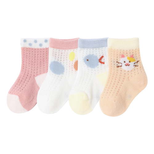 Krdevn Baby Socks - Boys Girls Socks Toddler Breathable Cartoon Mesh The Floor Socks Barefoot Socks Non Shoes 4 Packs - Socks for Baby Girl,Color:Pink,Size:0-1 Years