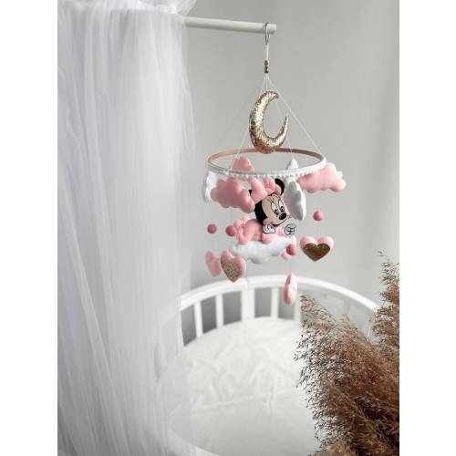 Handmade Minnie Mouse Baby Crib Mobile | Pink Felt Nursery Decor | Personalized Baby Girl Mobile | Baby Shower Gift | Handmade in Italy