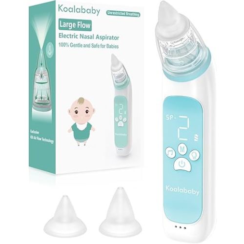 Large Flow Electric Nasal Aspirator for Baby, Safe Baby Nose Sucker, Nose Cleaner for Toddlers, 3 Suction Levels, Music & Light Soothing Function, Blue