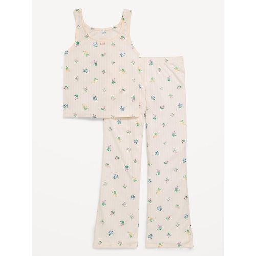 Printed Ribbed Pajama Tank Top and Flare Pants Set for Girls