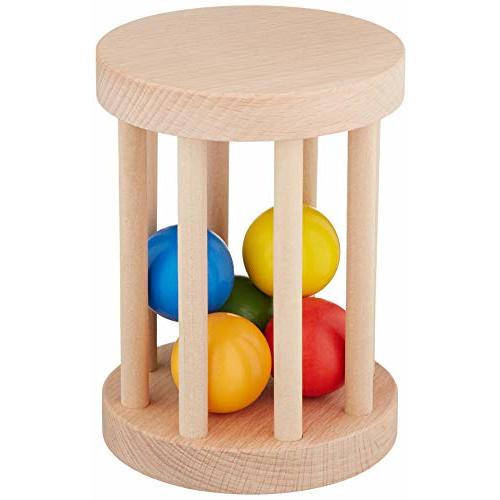 Montessori Ball Cylinder Rolling Drum - Wooden Rattle Rolling Toy - Crawling Toy for Babies 6-12 Months