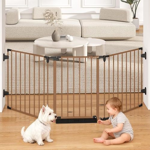78" Extra Wide Baby Gate, Dog Gates Indoor for Doorways Stairs, Essential Safety Gate for Child, Hardware Mounted Adjustable Pet Gate with Anti-Trip Pedal, 28'' Tall 3 Metal Panels Black