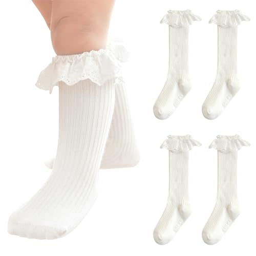 Infant Frilly Baby Girls Knee High Socks Newborn Thigh Lace Ruffle Long Socks Toddler Tights Stockings 6-12 Months