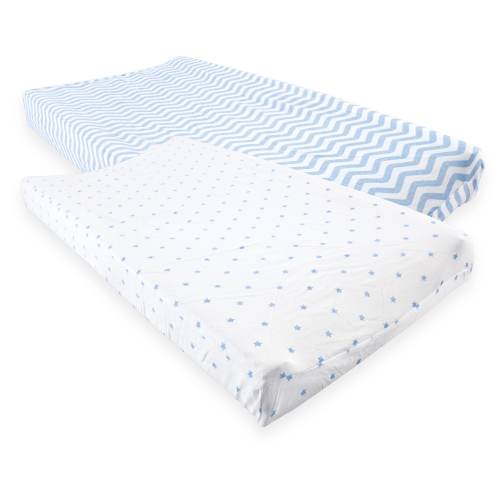 Luvable Friends Baby Boy Fitted Changing Pad Cover, Blue Chevron Stars, One Size - Blue Chevron Stars