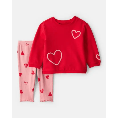 Baby Girl Valentine's Day 2-Piece Heart French Terry Tee & Pant Set - Red | Carter's