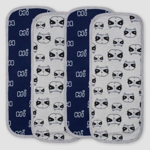 Gerber Baby Boys' 4pk Raccoon Burpcloths - Blue/Gray