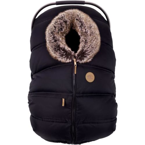 PETIT COULOU Winter Baby Car Seat Cover - Breathable, Extra Warm and Cozy Carrier with Patented Structural Frame – Protects your Infant or Newborn Against Extreme Cold Weather, Rain and Wind (Onyx)