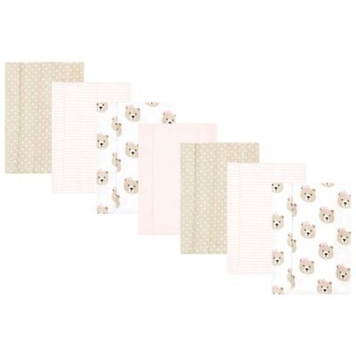 Hudson Baby Infant Girl Flannel Burp Cloth 7pk, Pink Taupe Bear, One Size