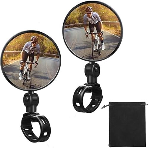 2 Pieces Bike Mirror Cycling Rear Mirror Adjustable 360 Degree Rotatable Handlebar Rearview Bicycle Mirrors Shockproof Wide Angle Acrylic Convex Safety Mirror for Most Mountain Road Bike