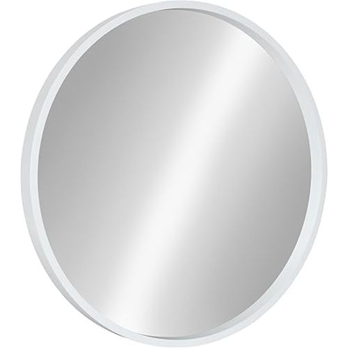 Kate and Laurel Travis Round Wood Wall Mirror, 21.6" Diameter, White, Modern Wall Décor Accent