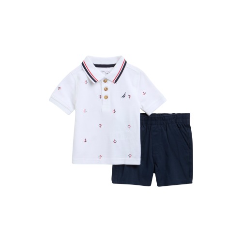 Anchor Print Polo & Shorts Set