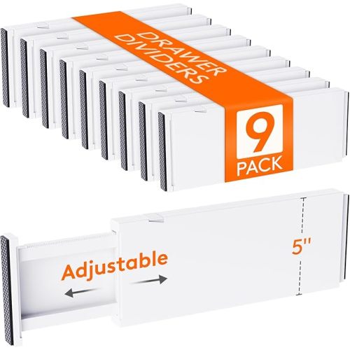 Lifewit 8 Pack 4" High Drawer Dividers 28-43.5cm/11-17" Adjustable Drawer Organizer for Clothes/Utensils, Expandable Drawer Separator in Dresser/Kitchen/Bedroom/Office Organization & Storage White