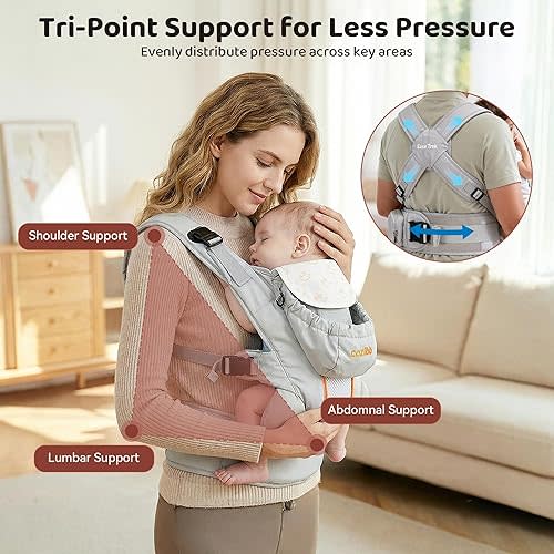 Baby Carrier, 3-in-1 Cozy Baby Wraps Carrier with Air Cushion Waist Belt, Adjustable & Ergonomic Baby Carrier Newborn to Toddler for 7.7-33lbs, Toddler Carrier with Lock Belt, Storage Pocket