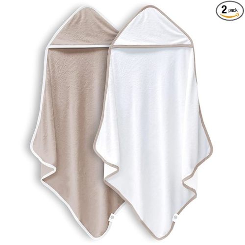 2 Pack Baby Bath Towel - Rayon Made from Bamboo, Ultra Soft Hooded Towels for Babies,Toddler,Infant - Newborn Essential -Perfect Baby Registry Gifts (White and Brown, 30 x 30 Inch)