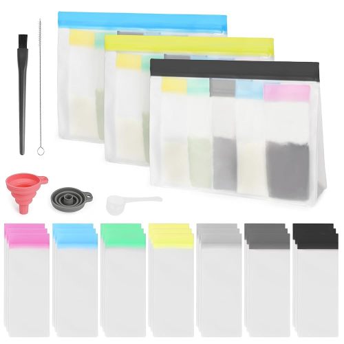 Protein Powder Travel Container To Go,21 Pcs Single Dose Bags & 3 Large Zip Bags,Portable Supplement Powder Container with 2 Funnels,1 Spoon&2 Cleaning Brushes