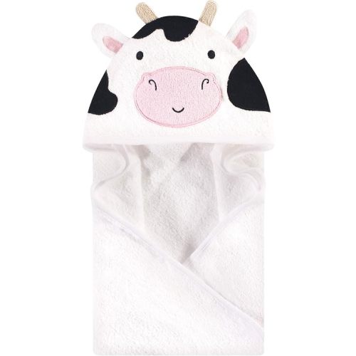 Hudson Baby Unisex Baby Cotton Animal Face Hooded Towel, Cow, One Size