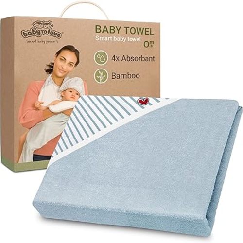 Baby-To-Love Toddler Bath Towel for Boy, Extra Large 41x43 Smart Apron 100% Cotton (Blue Stripes)