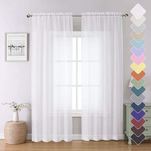 Lecloud White Sheer Curtains 84 Inches Long 2 Panels, Airy Solid Voile Window Curtain Drapes, Light Filtering Elegant Window Treatments for Bedroom Living Room with Rod Pocket, 40" W x 84" L