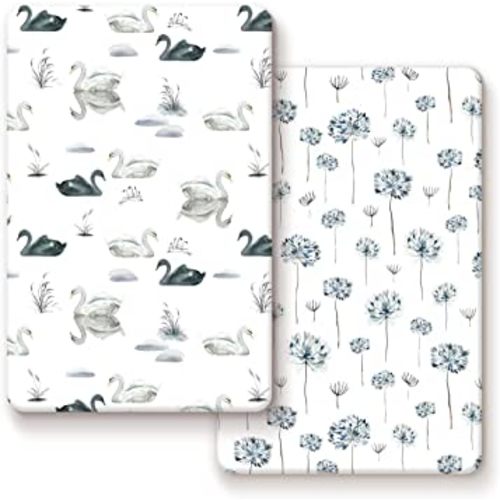 Pack n Play Sheets Fitted 2 Pack, Stretchy Ultra Soft Jersey Knit Pack and Play Sheets, Universal Fitted Portable/Mini Crib Mattresses Snug and Safe, Stylish Pattern for Boy and Girl